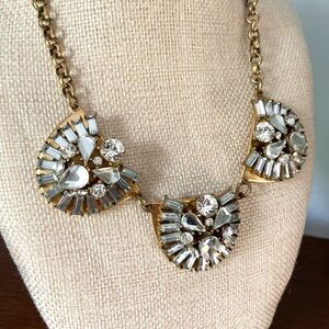 J. Crew Art Deco Style Rhinestone Statement Necklace Antique Goldtone 16-19”